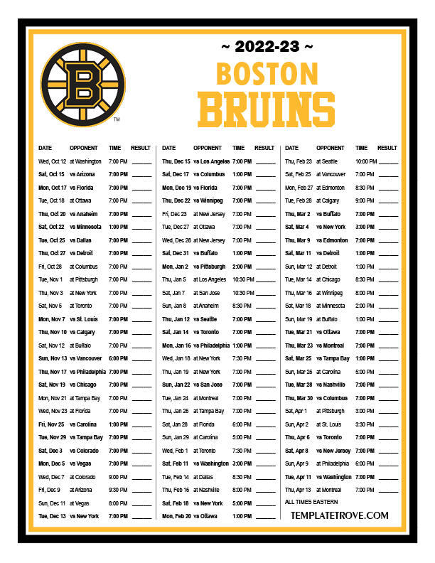 boston bruins schedule